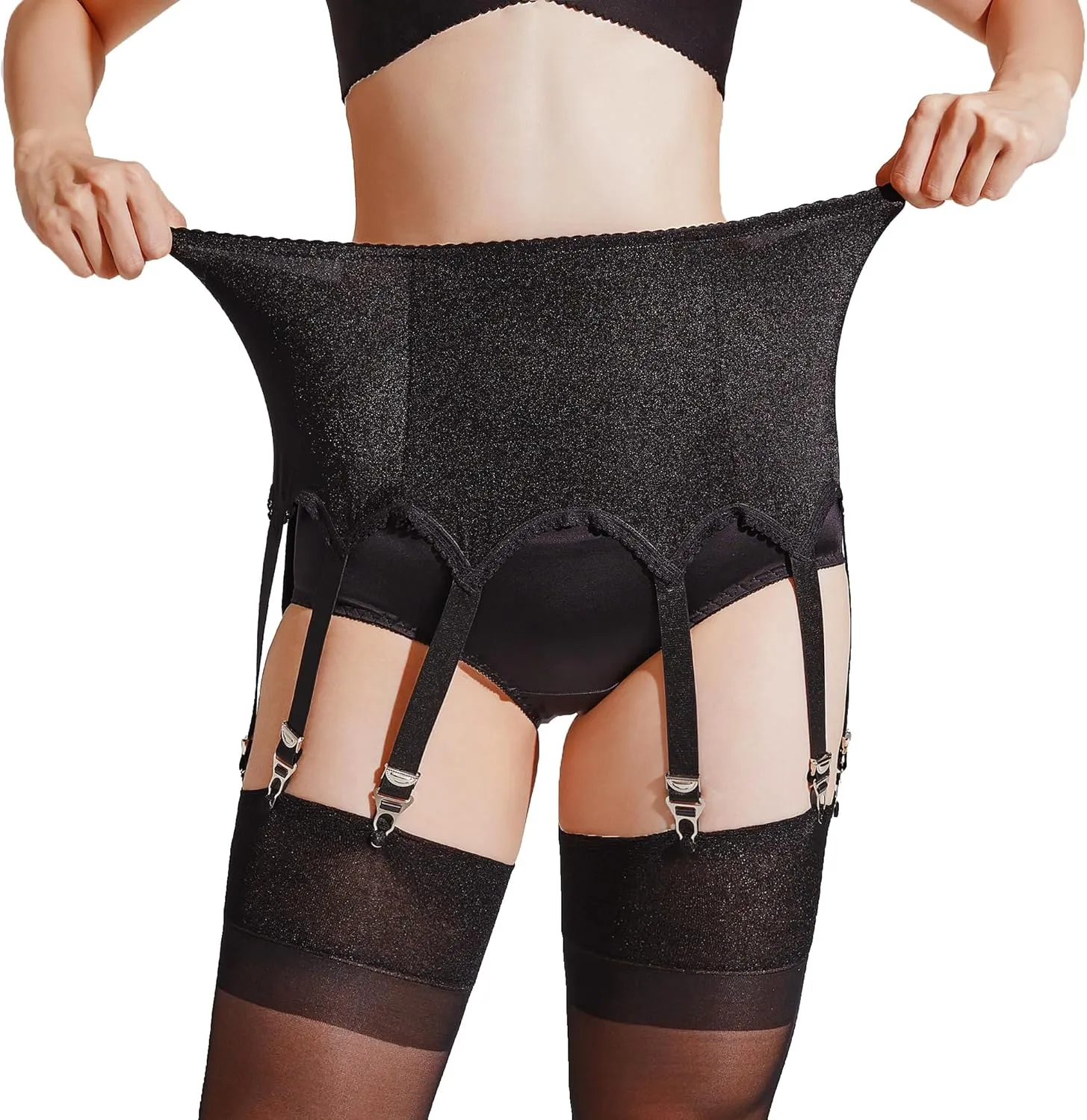 10 Straps Garter Belt for Thigh High Stockings, Retro Waist Shaping Girdle with Metal Clips Women Lingerie