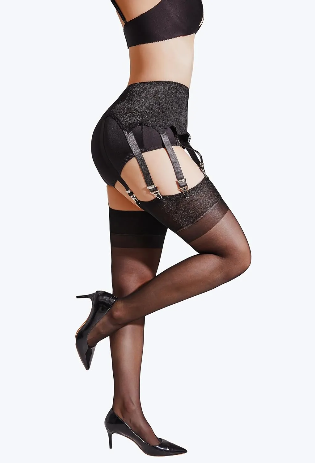 10 Straps Garter Belt for Thigh High Stockings, Retro Waist Shaping Girdle with Metal Clips Women Lingerie