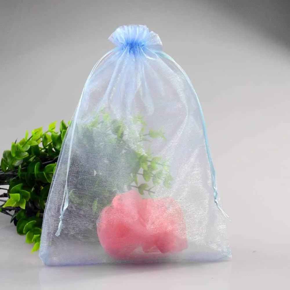 100 Pcs 6x9 Inch Drawstring Organza Gift Bags Jewelry Party Wedding Favor Candy Christmas Pouches (Blue)