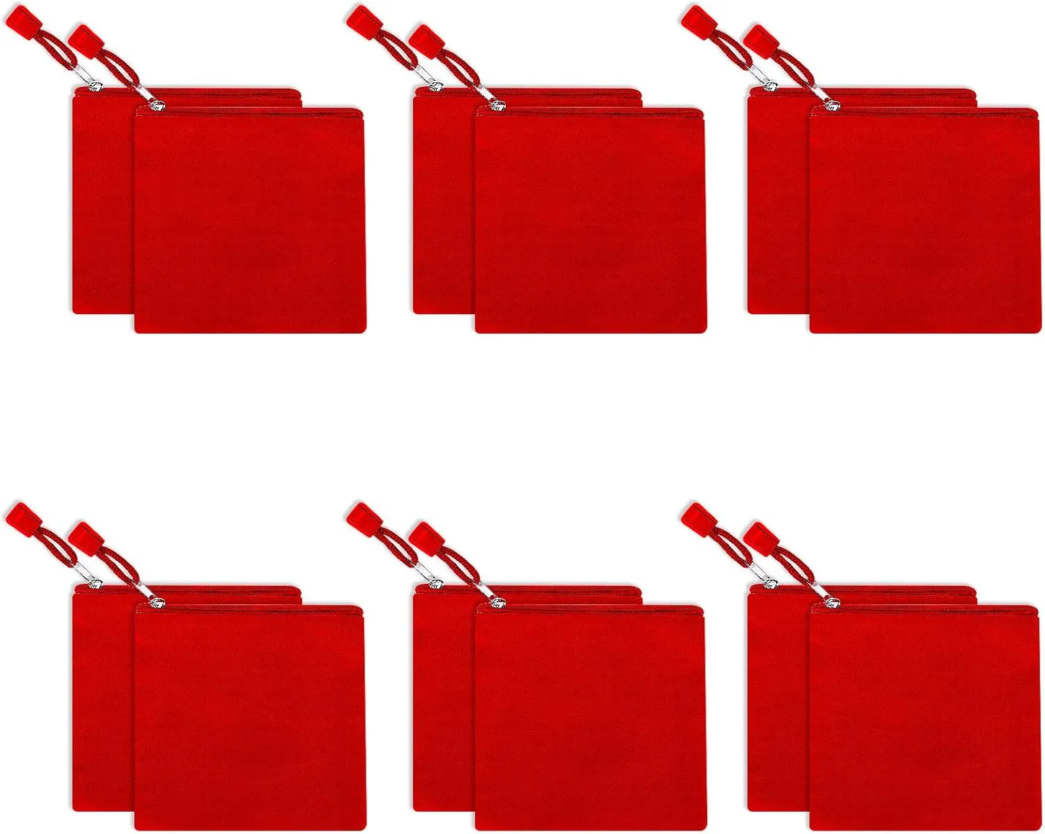 12 Pack DIY Craft Cotton Canvas Bag, Multi-Purpose Cosmetic Bag Makeup Pouches with Zipper Travel Toiletry Bag (XS, Red)