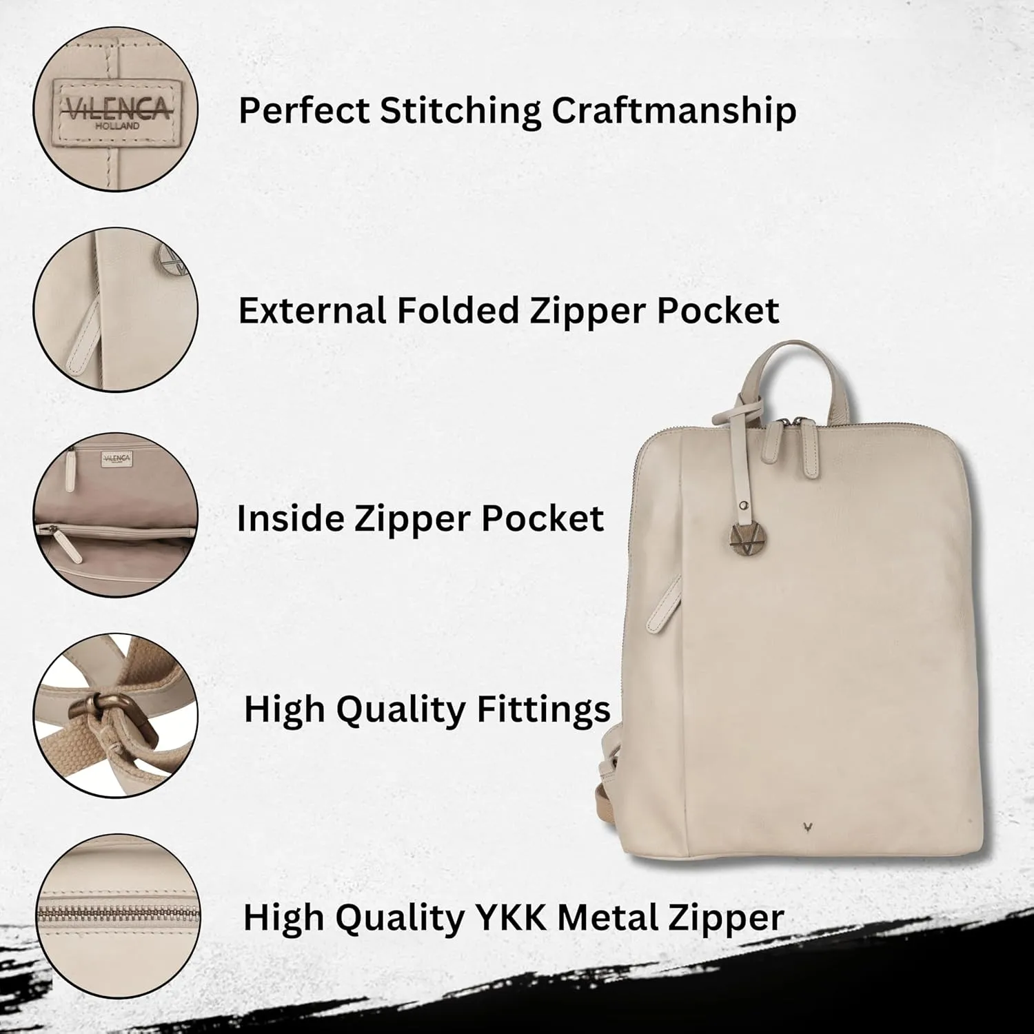 14.5 Inch Genuine Leather Backpack for Women and Men, Beige Leather Backpack with Adjustable Shoulder Strap