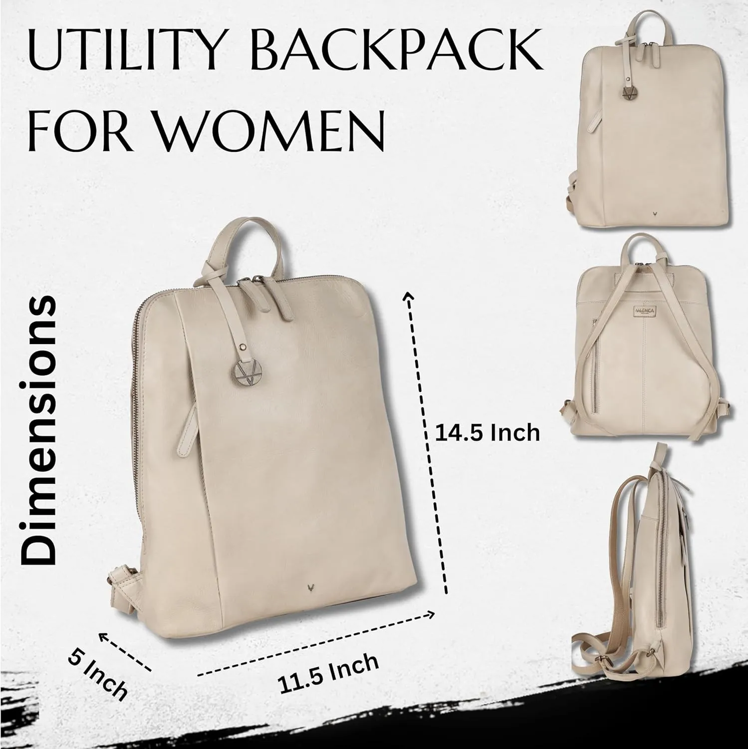 14.5 Inch Genuine Leather Backpack for Women and Men, Beige Leather Backpack with Adjustable Shoulder Strap