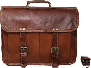 14" leather messenger bag laptop case office briefcase gift for men computer distressed shoulder bag
