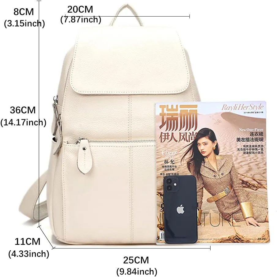 15 Colors Real Soft 100% Genuine Leather Women Backpack Fashion Ladies Travel Bag Preppy Style For Woman (Beige)