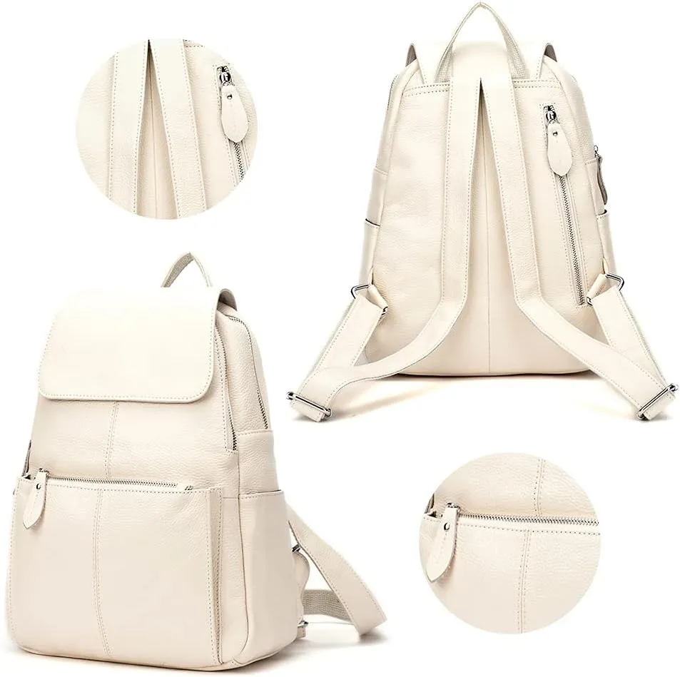 15 Colors Real Soft 100% Genuine Leather Women Backpack Fashion Ladies Travel Bag Preppy Style For Woman (Beige)
