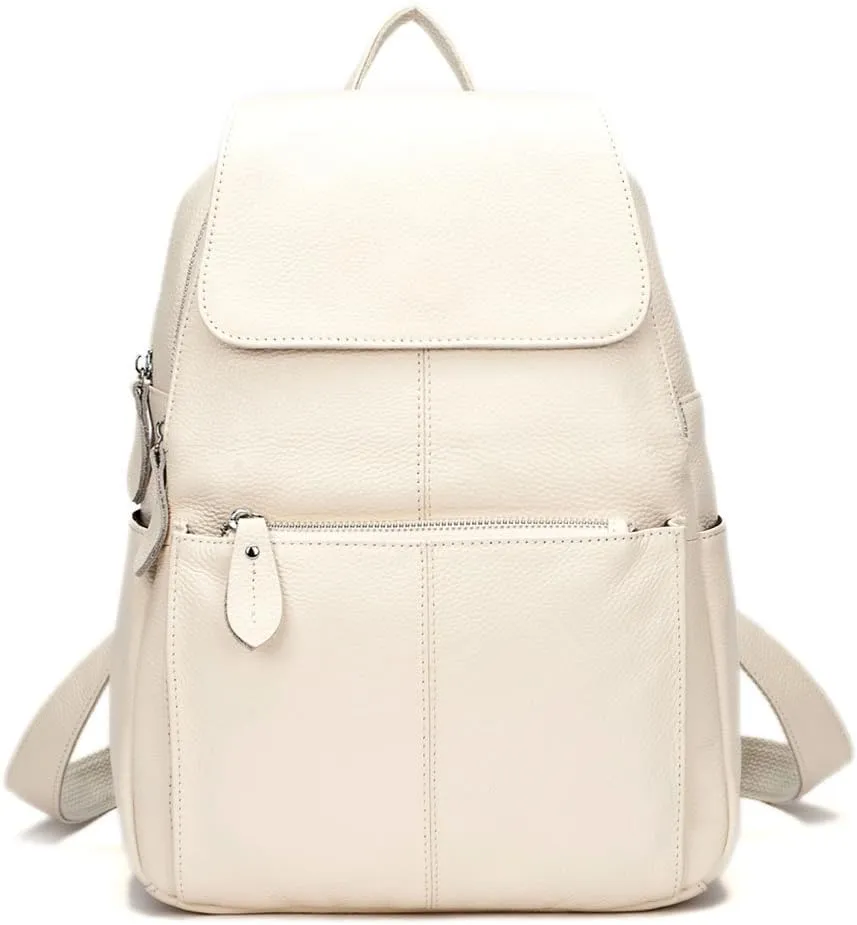 15 Colors Real Soft 100% Genuine Leather Women Backpack Fashion Ladies Travel Bag Preppy Style For Woman (Beige)