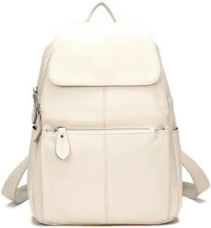 15 Colors Real Soft 100% Genuine Leather Women Backpack Fashion Ladies Travel Bag Preppy Style For Woman (Beige)