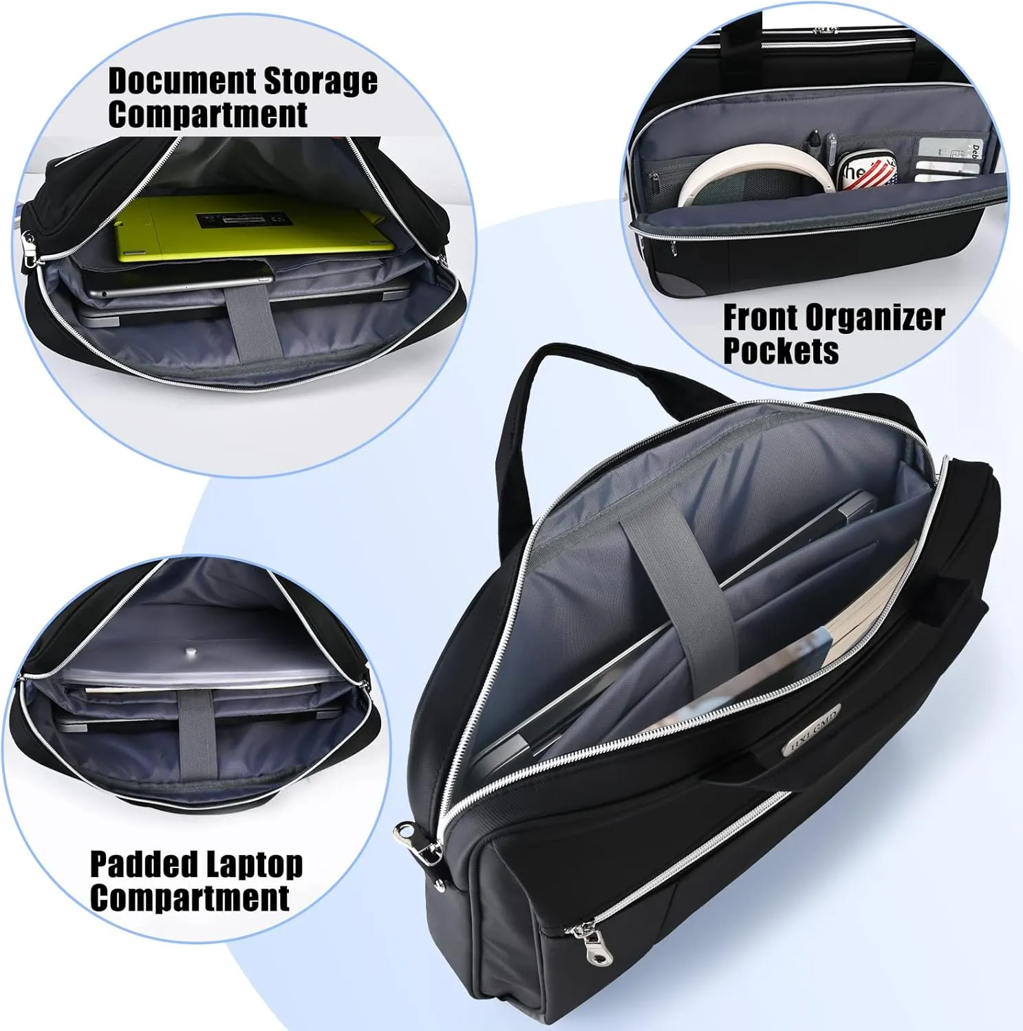 15.6 Inch Laptop Bag for Men Women Water Resistant Computer Carrying Case Slim Laptop Briefcase with Shoulder Strap Durable Laptop Sleeve Compatible for Lenovo, HP, Dell, Asus - Black