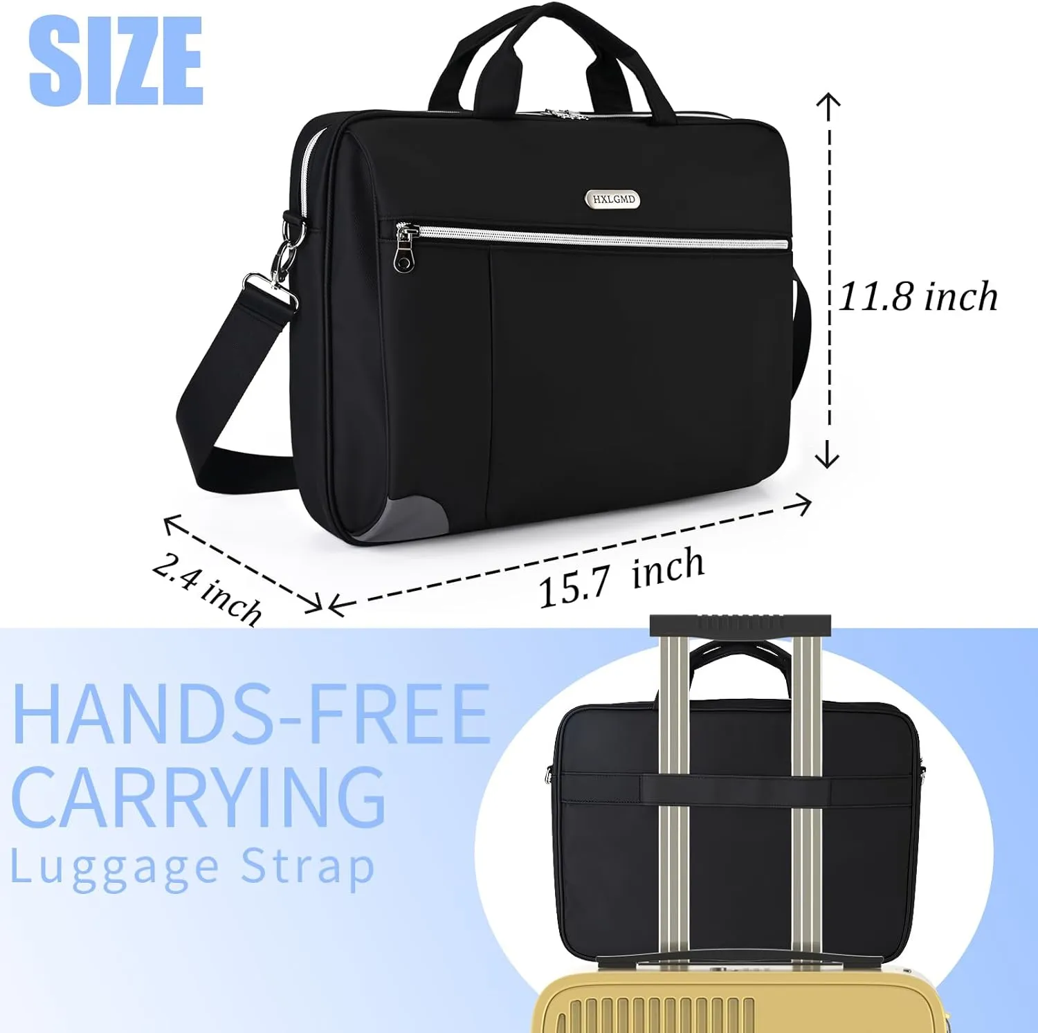 15.6 Inch Laptop Bag for Men Women Water Resistant Computer Carrying Case Slim Laptop Briefcase with Shoulder Strap Durable Laptop Sleeve Compatible for Lenovo, HP, Dell, Asus - Black