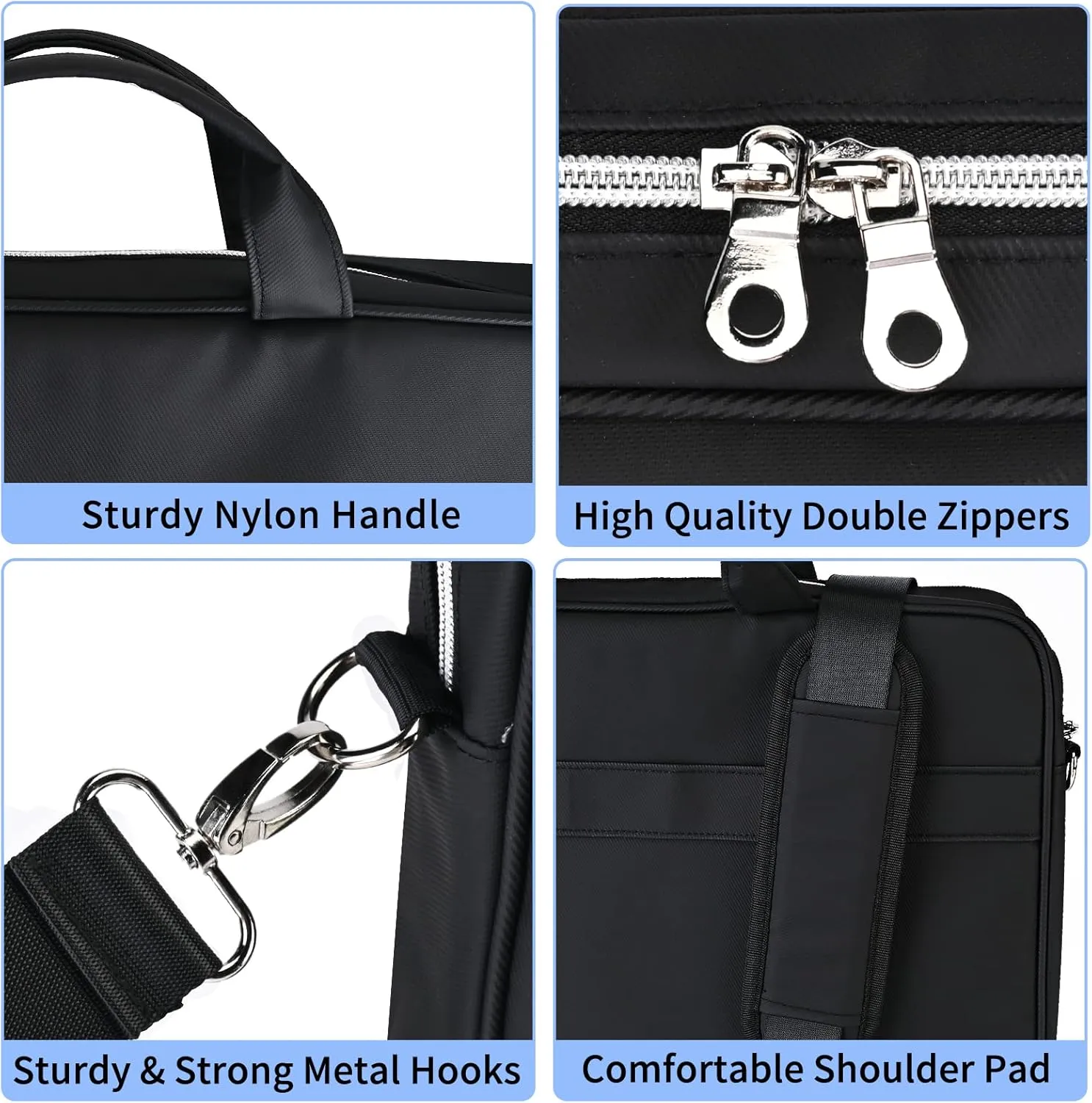 15.6 Inch Laptop Bag for Men Women Water Resistant Computer Carrying Case Slim Laptop Briefcase with Shoulder Strap Durable Laptop Sleeve Compatible for Lenovo, HP, Dell, Asus - Black