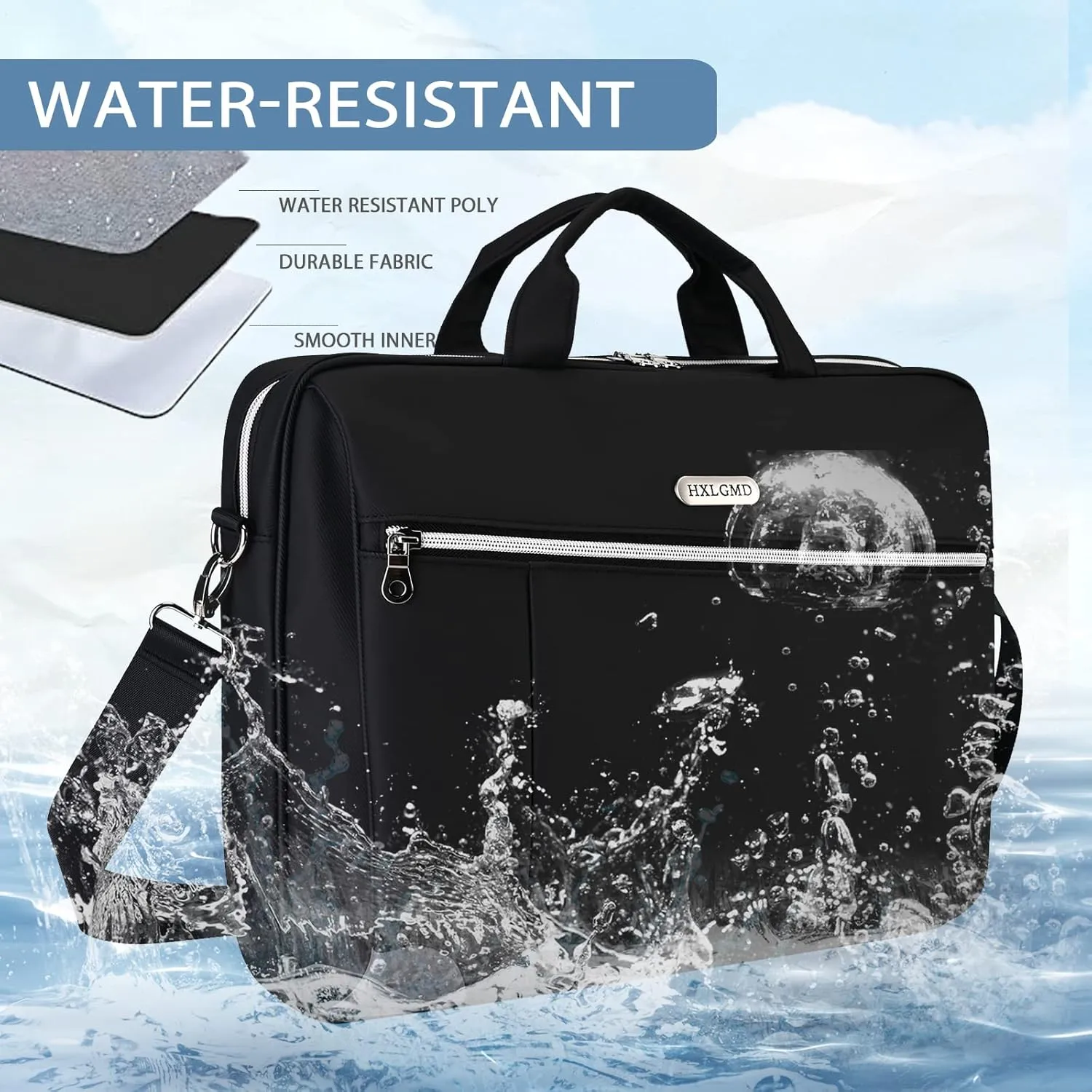 15.6 Inch Laptop Bag for Men Women Water Resistant Computer Carrying Case Slim Laptop Briefcase with Shoulder Strap Durable Laptop Sleeve Compatible for Lenovo, HP, Dell, Asus - Black