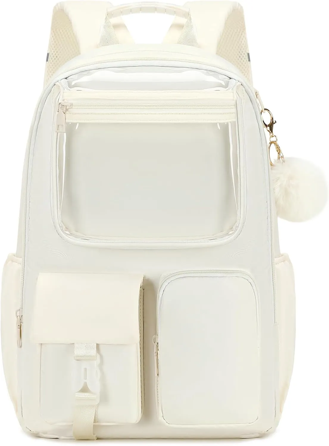 15.6 Laptop Backpack for Girls Bookbag College Middle High School Bag for Student Beige Plain