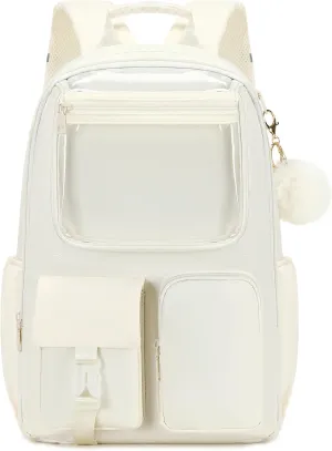 15.6 Laptop Backpack for Girls Bookbag College Middle High School Bag for Student Beige Plain