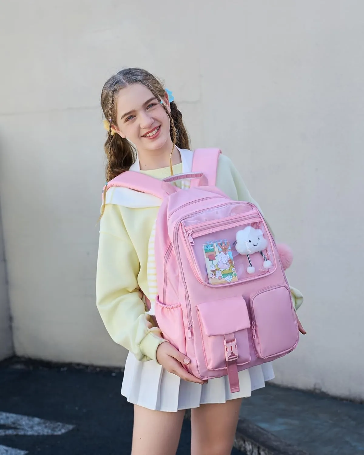 15.6 Laptop Backpack for Girls Bookbag College Middle High School Bag for Student Beige Plain