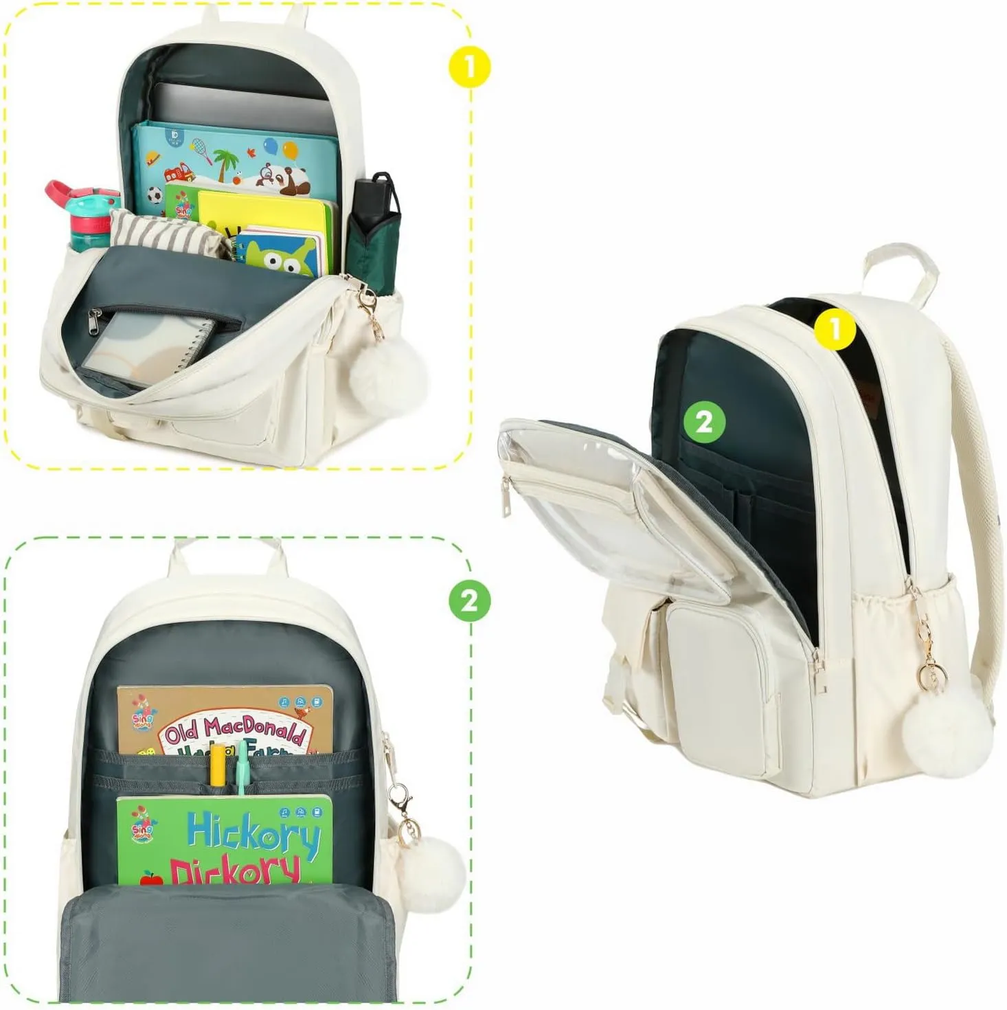 15.6 Laptop Backpack for Girls Bookbag College Middle High School Bag for Student Beige Plain