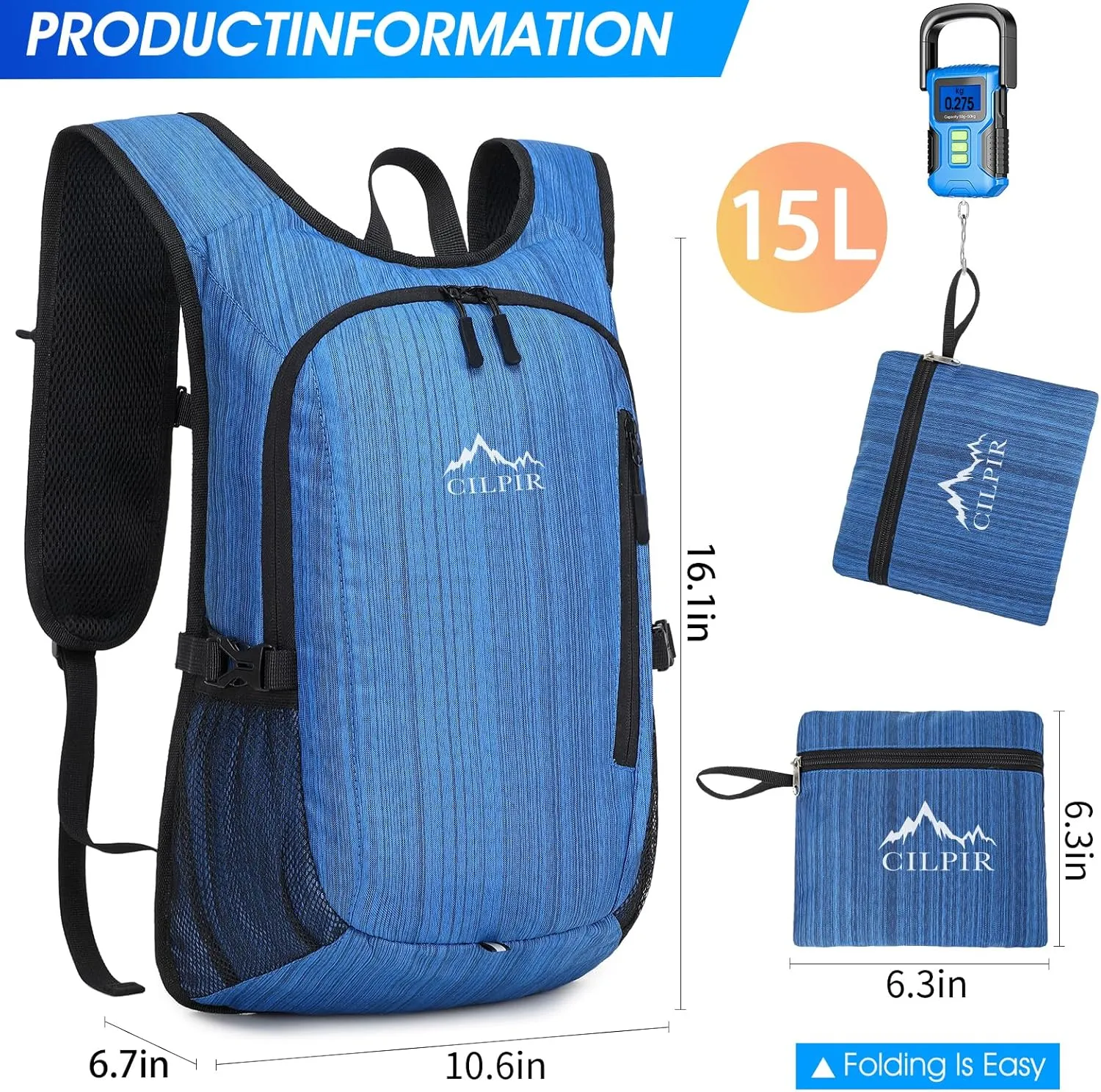 15L Small Hiking Backpack with Front Phone Holder, Lightweight Packable Hiking Daypack Small Travel Outdoor Foldable Shoulder Bag Hiking Daypack for Women Men