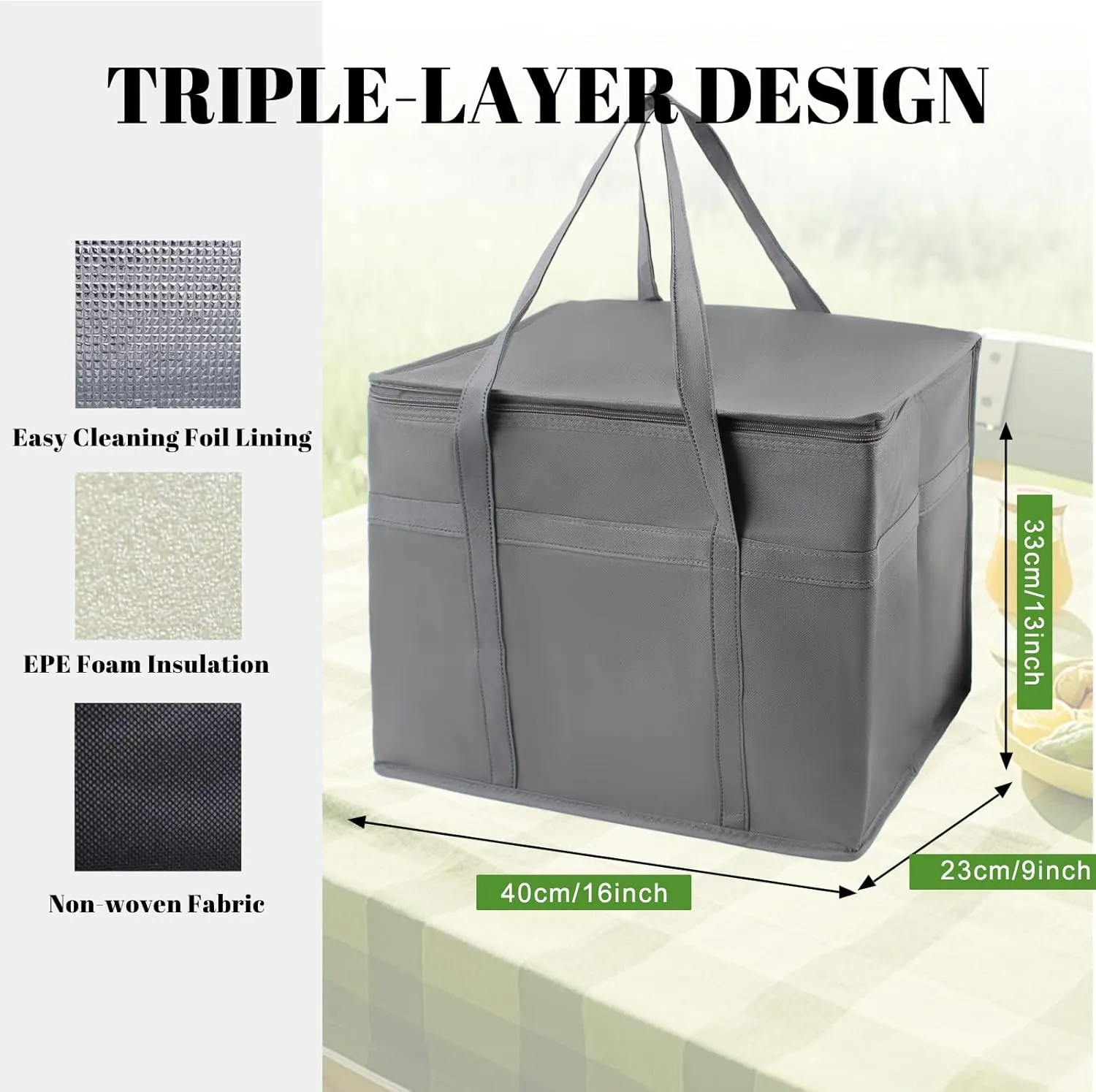 2-Pack Insulated Grocery Bags with 6×200ml Ice Packs -Reusable Food-Grade Cooler Tote, Foldable Ice Bag, Leakproof Design for Camping, Picnics & Food Delivery (XL Gray 16×13×9 Inch)