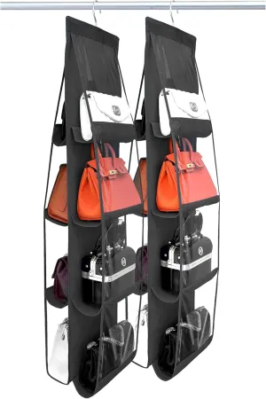 2 Pack Larger Purse Organizer, 8 Pockets, Thicken Metal Hooks, Black