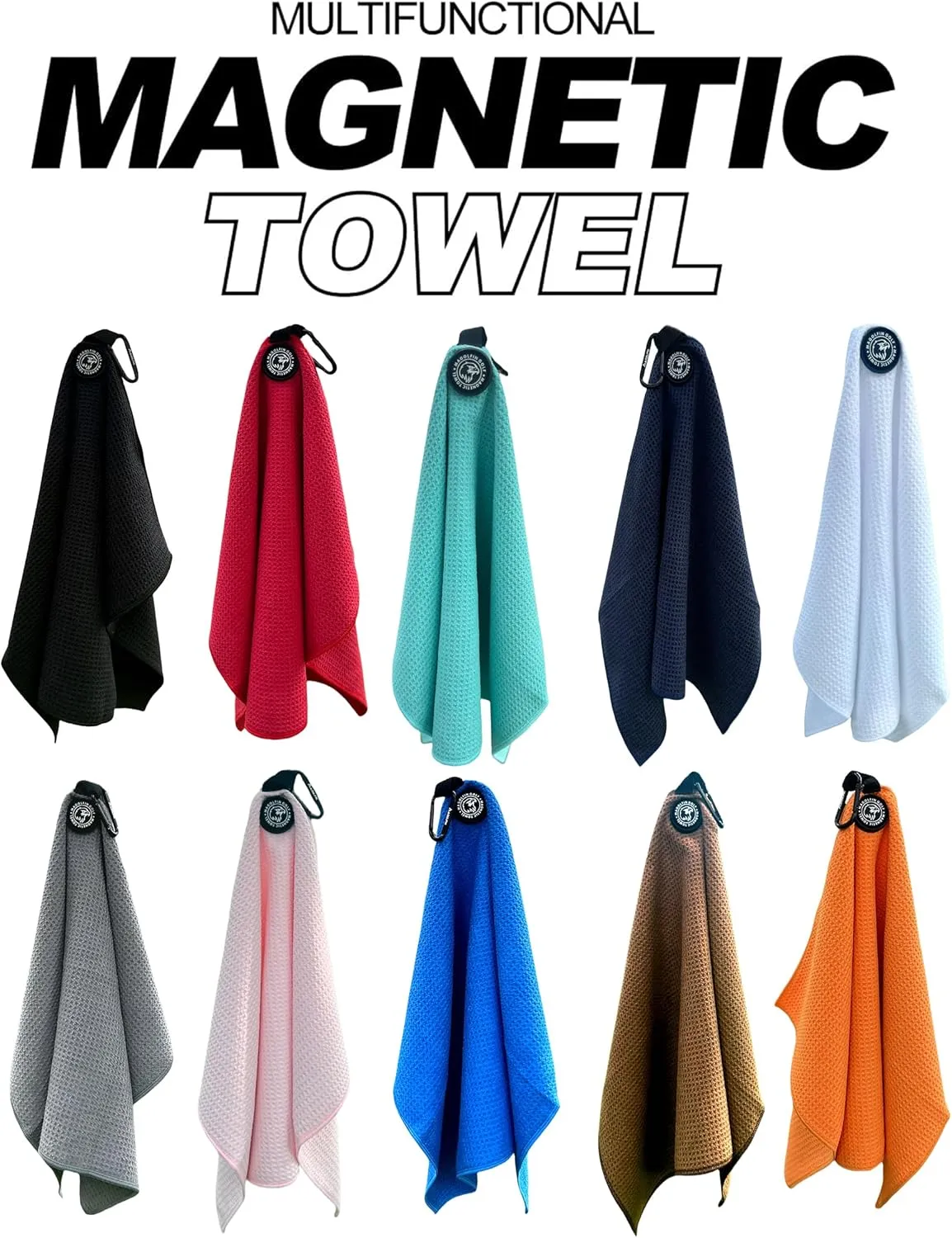 2-Pack Magnetic Golf Towel with Clip, Microfiber Waffle Design - Industrial Strength Magnet for Strong Hold to Golf Bags, Carts & Clubs - Navy Blue