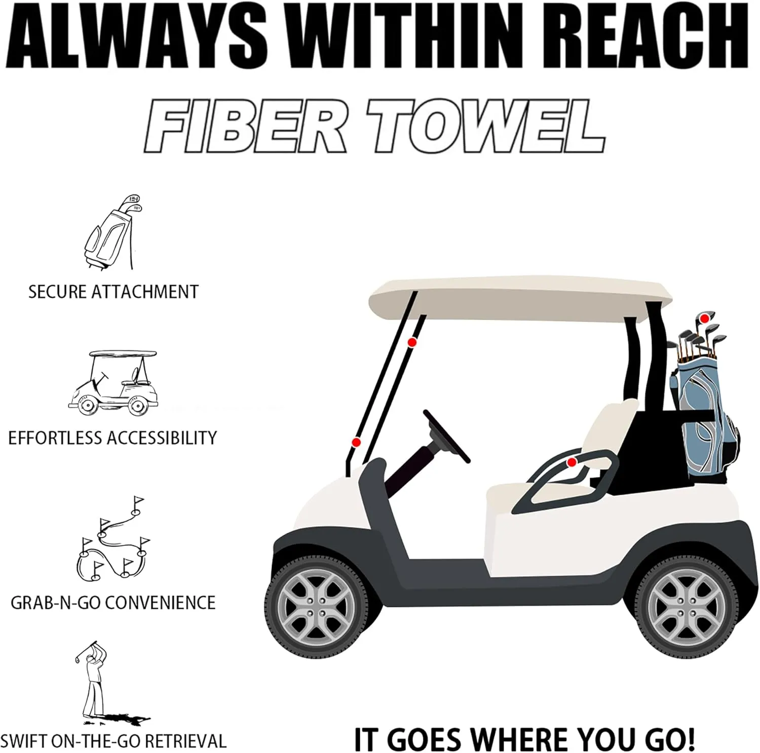 2-Pack Magnetic Golf Towel with Clip, Microfiber Waffle Design - Industrial Strength Magnet for Strong Hold to Golf Bags, Carts & Clubs - Navy Blue