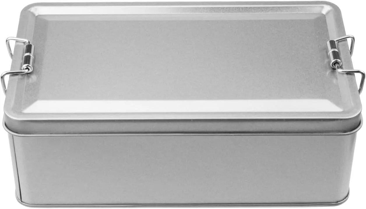 2 Pack Silver Tin Box Containers Metal Storage Box with Lids Rectangular Containers with Buckle Latch for Home Storage Outdoor Usage(7.28"×4.13"×2.56")
