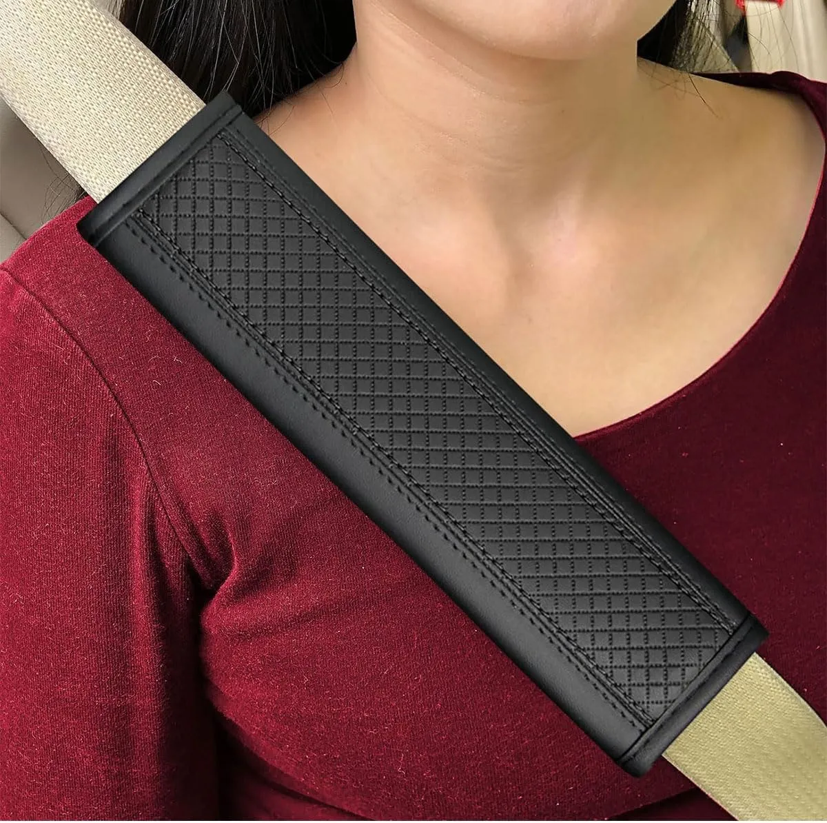 2 PCS Car Seat Belt Cover for Buick Excelle 2013-2024, Safety Strap Protector Comfort Safety Belt Shoulder Cushions Protective Sleeves,Black-Red