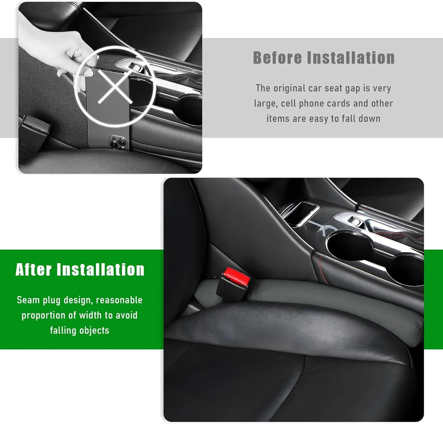 2 PCS Car Seat Gap Filler, Seat Organizer Fill The Gap Between Seat and Console, Automotive Side Seat Gap Blocker Stop Things from Dropping, Universal Car Accessories (Gray)