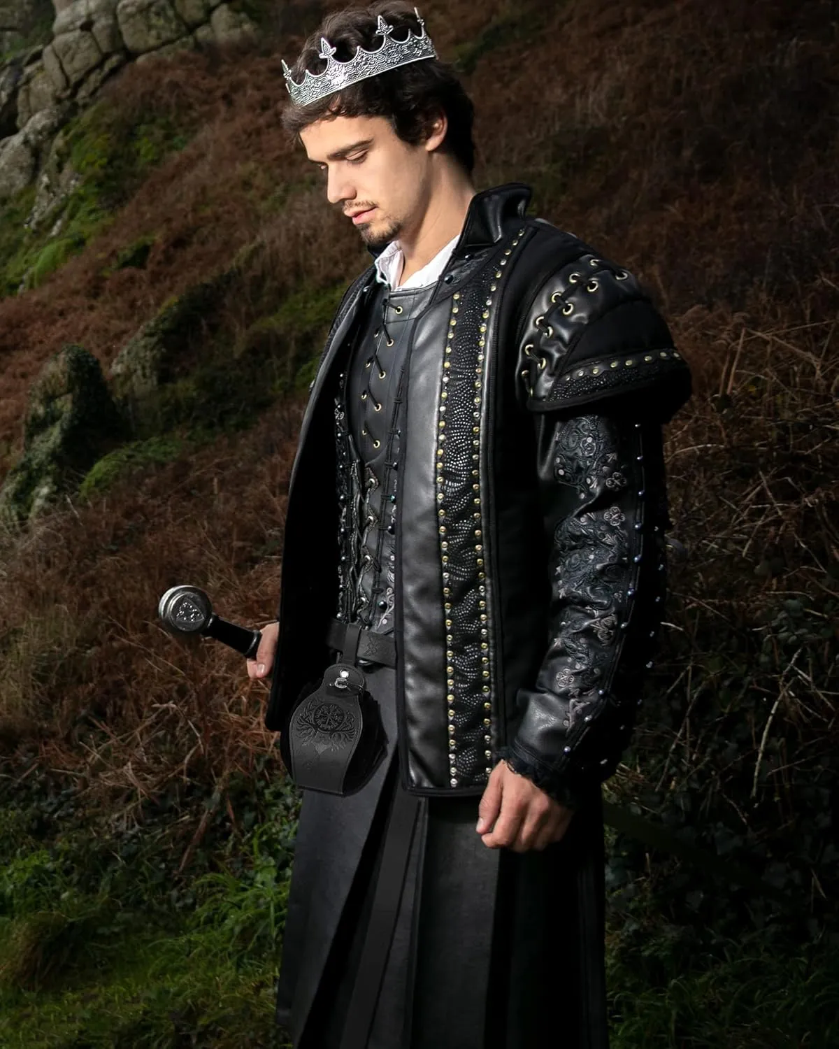 2 Pcs Medieval Viking Belt Leather Pouch Bag Embossed Renaissance Costume Accessories for Men Women