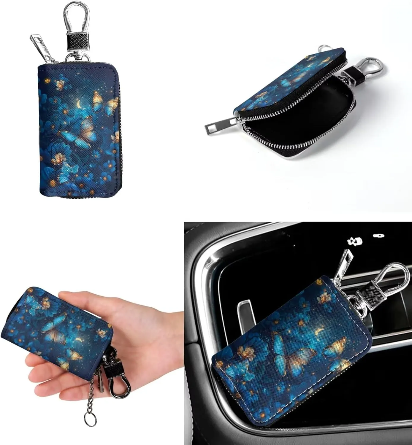 2 Piece Womens Messenger Bag Crossbody Bucket Tote Bag Matching Leather Car Key Holder Case