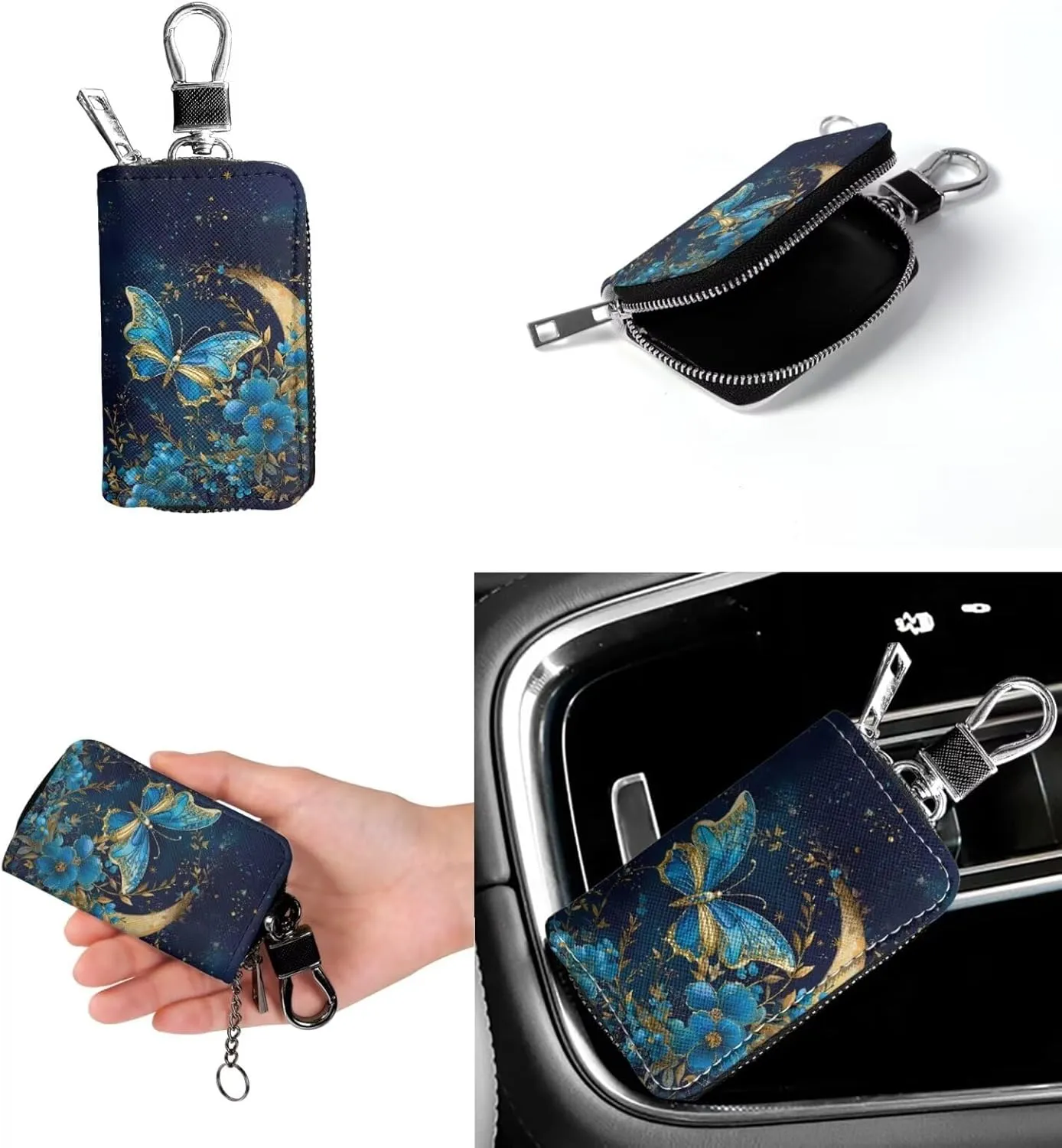 2 Piece Womens Messenger Bag Crossbody Bucket Tote Bag Matching Leather Car Key Holder Case