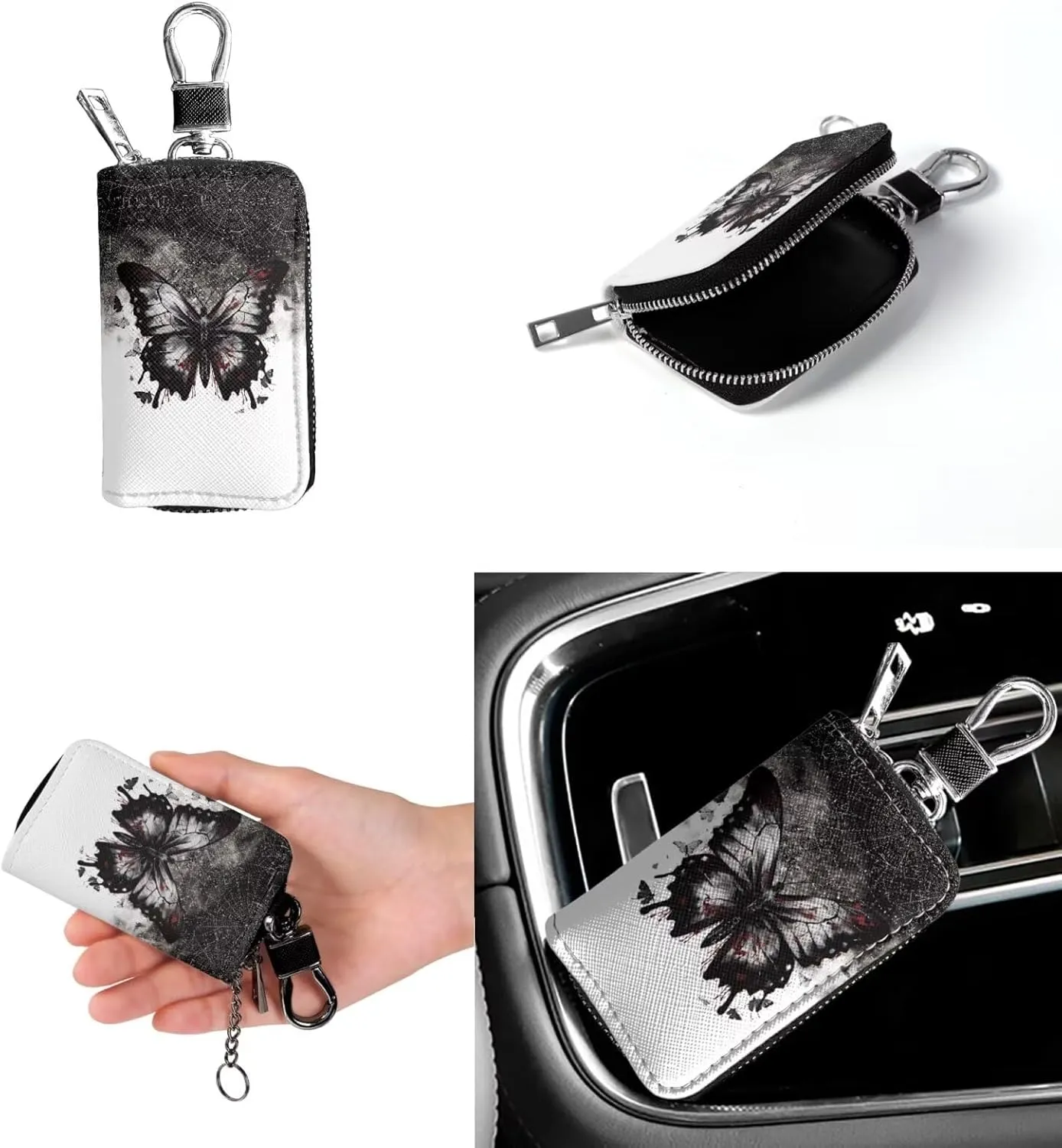 2 Piece Womens Messenger Bag Crossbody Bucket Tote Bag Matching Leather Car Key Holder Case