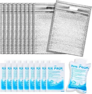 20 Pcs Thermal Bags Bulk with Zipper Handle and 20 Pcs Ice Packs 13.78 x 9.84'' Waterproof Cool Summer Reusable Insulation Bags Thermal Box Liners for Sandwich Drink Picnic Camping