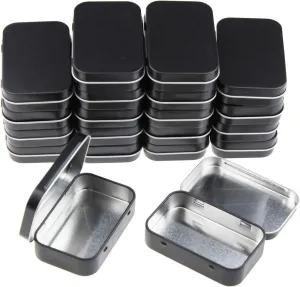 20 Pieces Rectangular Metal Empty Hinged Tins Containers Basic Necessities Home Storage Organizer Mini Box Set, 3.75 x 2.45 x 0.8 inch (Black)