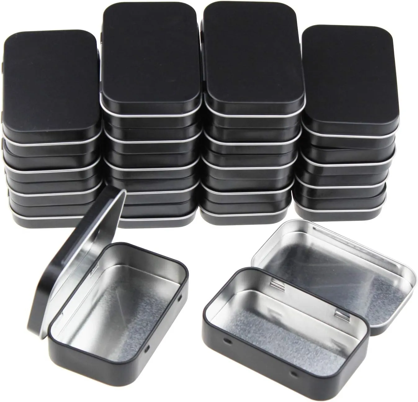 20 Pieces Rectangular Metal Empty Hinged Tins Containers Basic Necessities Home Storage Organizer Mini Box Set, 3.75 x 2.45 x 0.8 inch (Black)