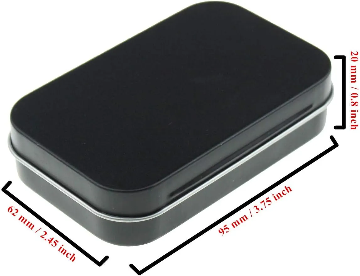20 Pieces Rectangular Metal Empty Hinged Tins Containers Basic Necessities Home Storage Organizer Mini Box Set, 3.75 x 2.45 x 0.8 inch (Black)