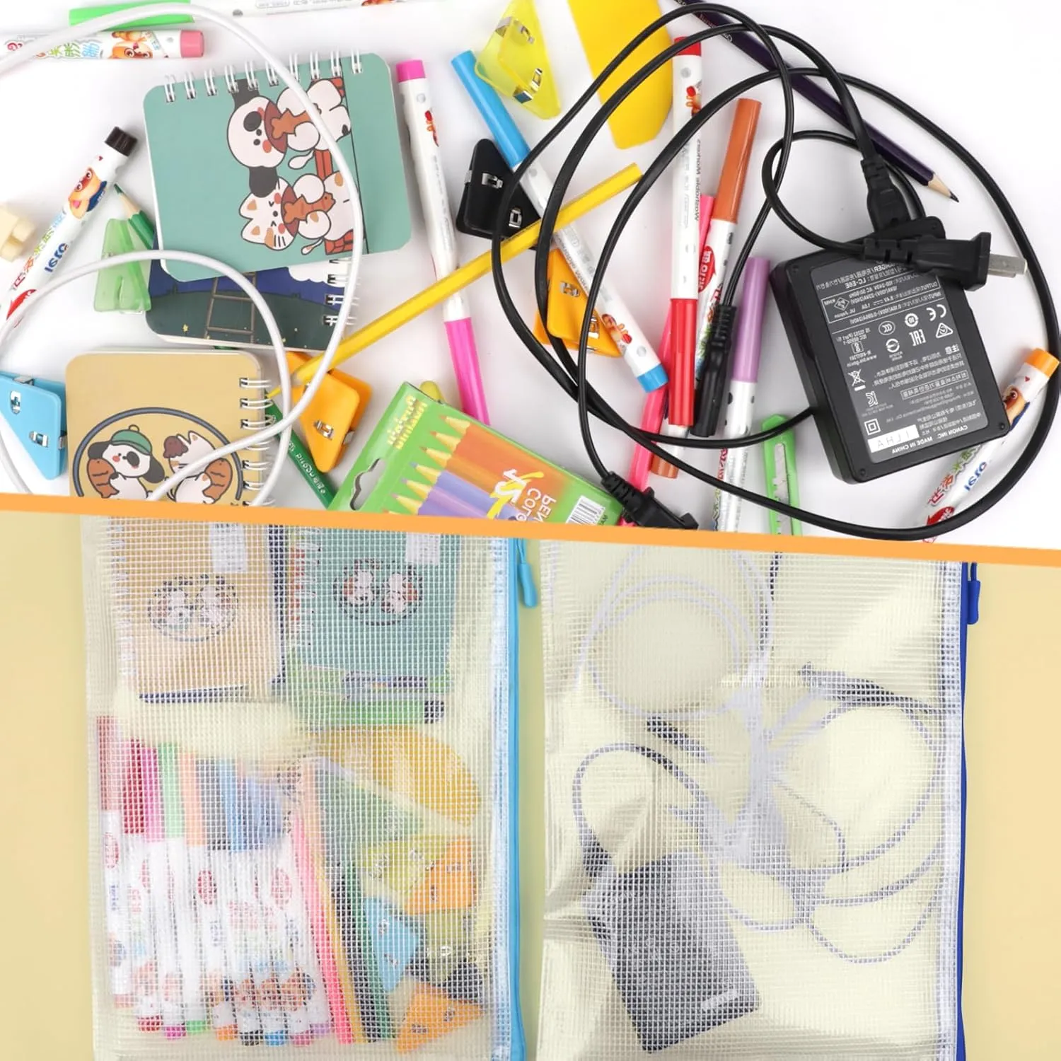 20pcs Mesh Zipper Pouch Bags, Puzzle Bags, A3 17x12 Inches Large Reusable Pouches for Organizing Classroom and Storage, Extra Large Zipper Pouch, Board Game Storage