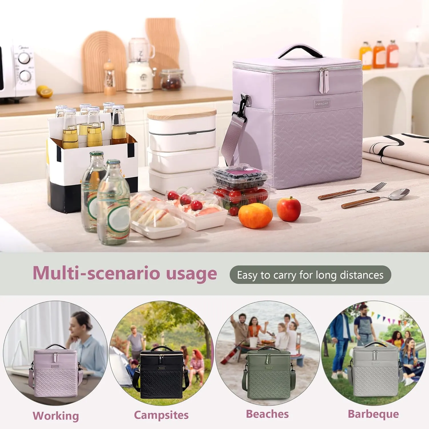 21L Insulated Lunch Bag for Women, XL Reusable Lunch Box with Side Pockets, Leakproof Cooler Pocket with Adjustable Shoulder Strap Suitable for Office, Commute & Travel (Charcoal Black)