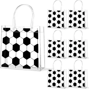 24Pcs Soccer Clear PVC Gift Bags With Handles Bulk Sport Theme Goodie Treat Candy Bags Team Present Wrap Tote Bags for Boys Birthday Party Favor Baby Shower Decorations Supplies