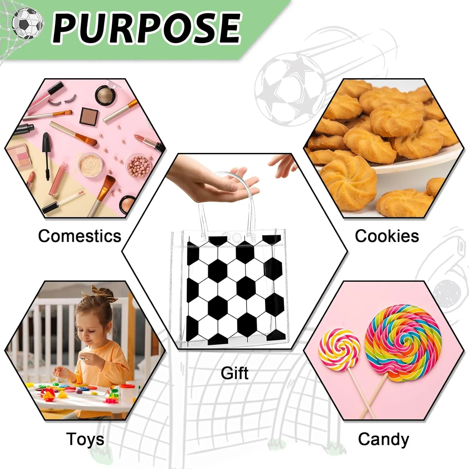 24Pcs Soccer Clear PVC Gift Bags With Handles Bulk Sport Theme Goodie Treat Candy Bags Team Present Wrap Tote Bags for Boys Birthday Party Favor Baby Shower Decorations Supplies