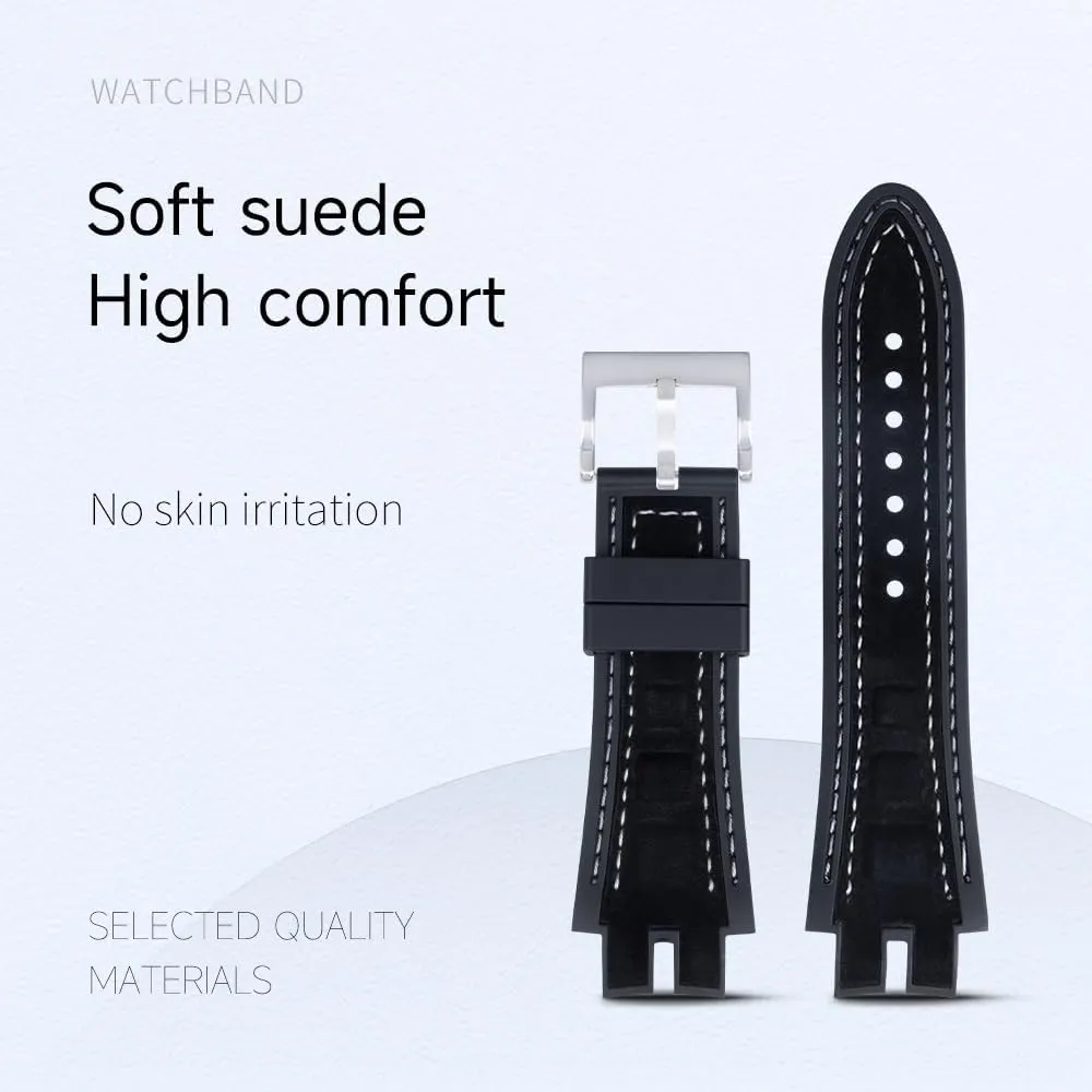28mm Black Blue Red Yellow Nubuck Leather Belt Silicone Watch Band Accessories Fit For Roger Dubuis Strap For EXCALIBUR Series