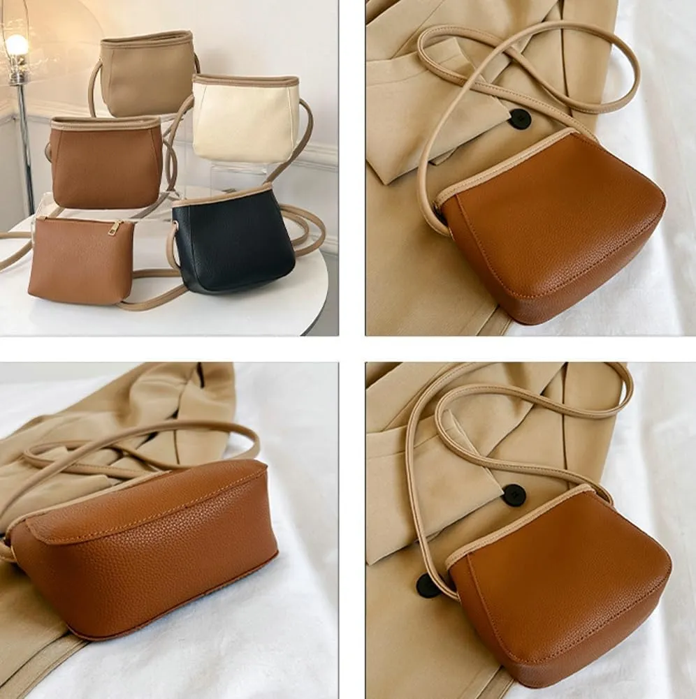 2PCS Bucket Bags Women 2025 Trendy Leather Shoulder Crossbody Bag Satchel Tote Handbags Casual Phone Purse