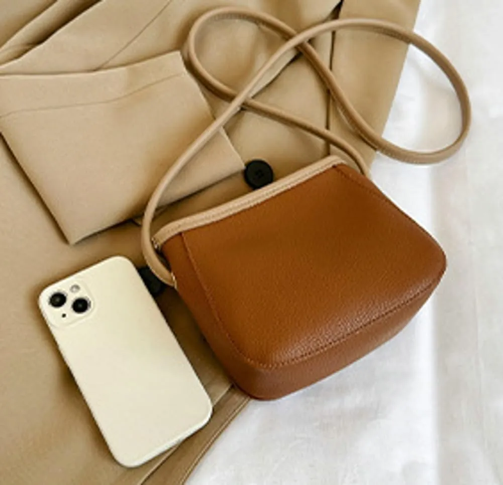 2PCS Bucket Bags Women 2025 Trendy Leather Shoulder Crossbody Bag Satchel Tote Handbags Casual Phone Purse