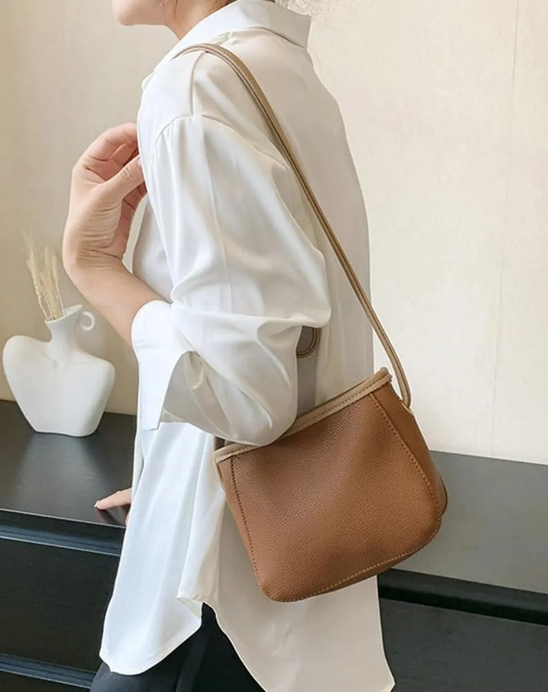 2PCS Bucket Bags Women 2025 Trendy Leather Shoulder Crossbody Bag Satchel Tote Handbags Casual Phone Purse