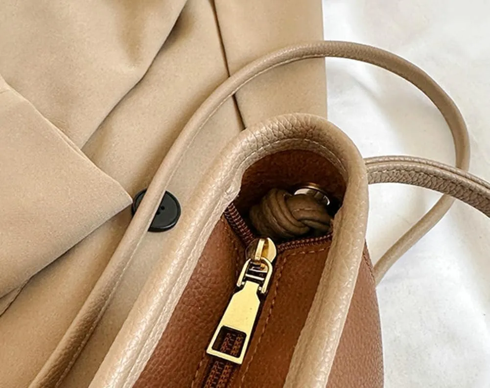 2PCS Bucket Bags Women 2025 Trendy Leather Shoulder Crossbody Bag Satchel Tote Handbags Casual Phone Purse