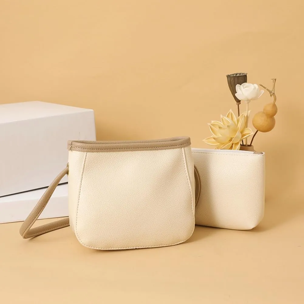2PCS Bucket Bags Women 2025 Trendy Leather Shoulder Crossbody Bag Satchel Tote Handbags Casual Phone Purse