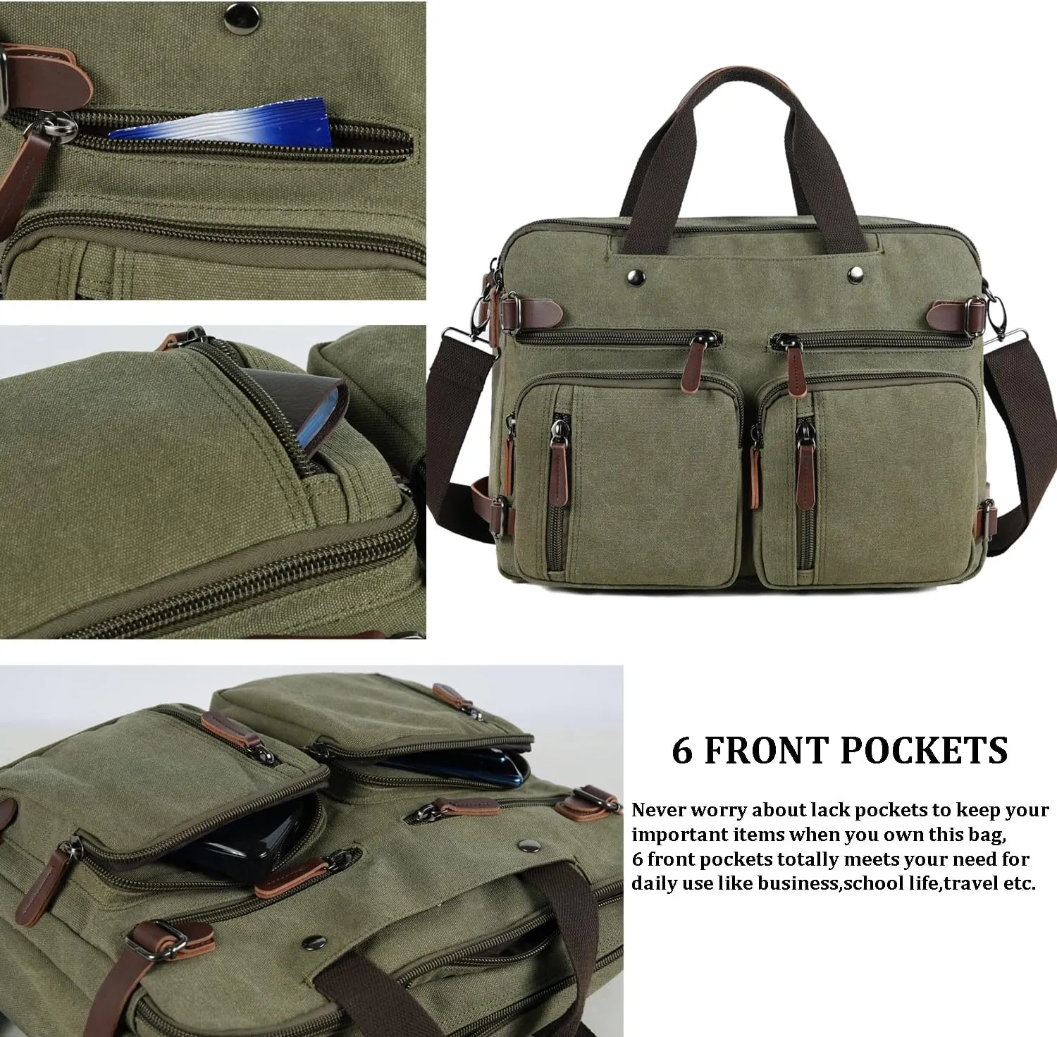 3 in 1 Convertible Laptop Backpack, 17.3 inch Messenger Bag for Men, Work Briefcase Travel Computer Bag for Men Women (Green, 17.3 Inch)