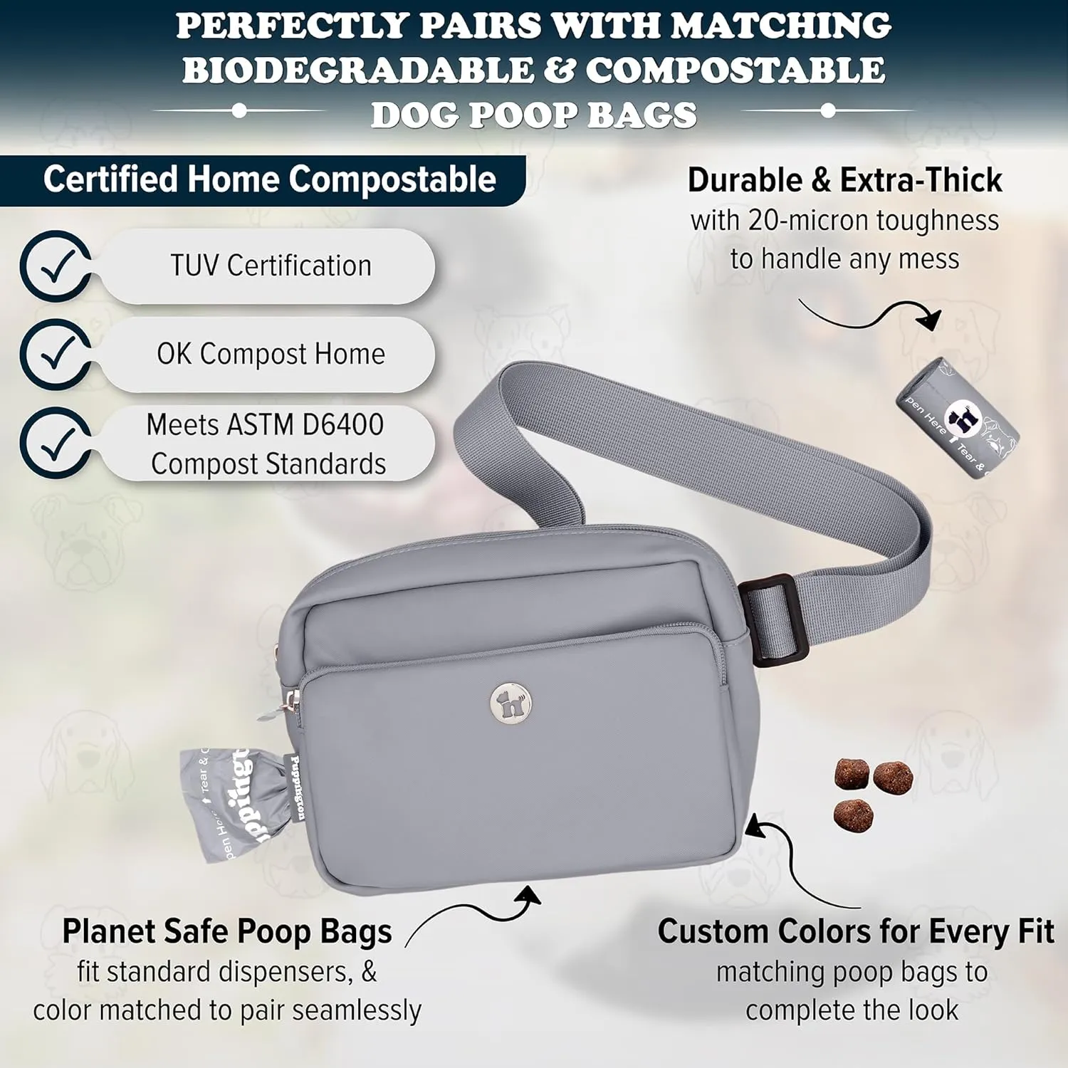 3-in-1 Crossbody & Dog Treat Pouch for Pet Training - Matching Compostable Poop Bags, Built-In Poop Bag Dispenser & Slow-Feeding Travel Dog Bowl - Dog Walking Bag (Charcoal Gray)