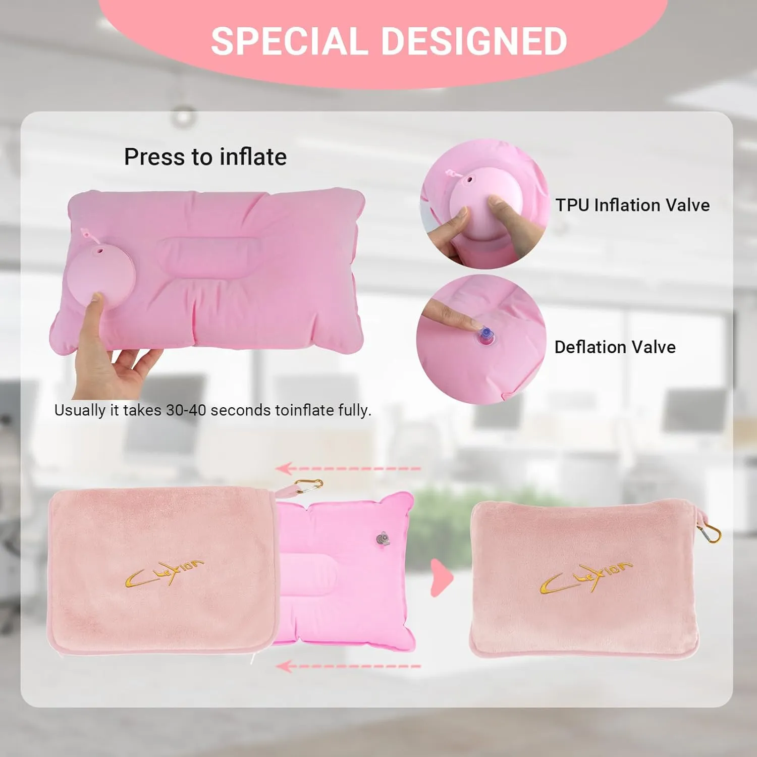 3 in 1 Travel Pillow and Blanket Set, Premium Soft 300 GSM Thick Airplane Blanket Compact with Bag for Long Trips Essentials, Hand Luggage Sleeve and Backpack Clip (Pink)
