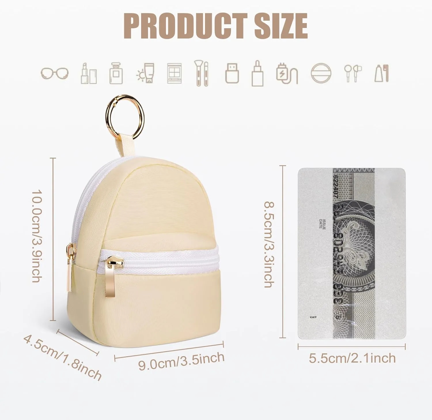 3 PACK Mini Backpack Keychain, Cute Cosmetic Bag for Purse, Small Coin Pouch Lipstick Bag for Girls Women Daily Use (Black/Pink/Beige)