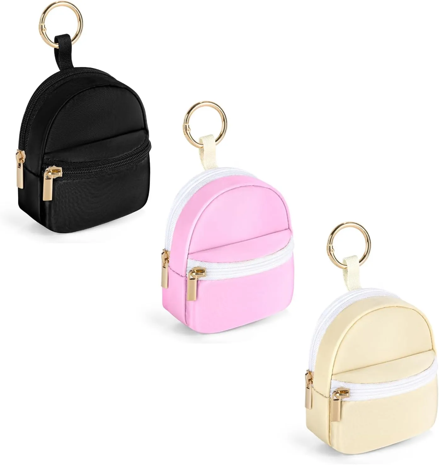 3 PACK Mini Backpack Keychain, Cute Cosmetic Bag for Purse, Small Coin Pouch Lipstick Bag for Girls Women Daily Use (Black/Pink/Beige)